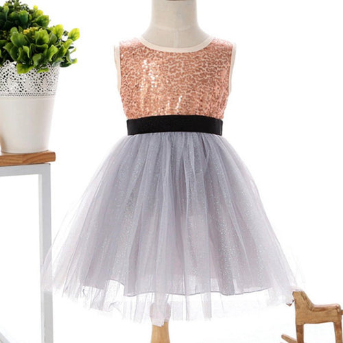 Red/Beige/Gray Girls Clothes Infant Sleeveless Kids Prom Dresses Tulle Sequins Princess Dress Costumes