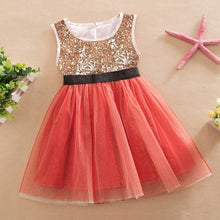 Red/Beige/Gray Girls Clothes Infant Sleeveless Kids Prom Dresses Tulle Sequins Princess Dress Costumes