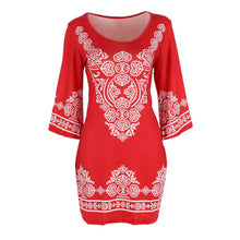 Retro Style Sexy Women Bodycon Dress Floral Printed 3/4 Sleeve Casual Mini Dresses Robe Femme