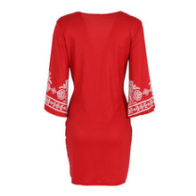 Retro Style Sexy Women Bodycon Dress Floral Printed 3/4 Sleeve Casual Mini Dresses Robe Femme