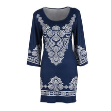 Retro Style Sexy Women Bodycon Dress Floral Printed 3/4 Sleeve Casual Mini Dresses Robe Femme