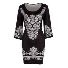 Retro Style Sexy Women Bodycon Dress Floral Printed 3/4 Sleeve Casual Mini Dresses Robe Femme