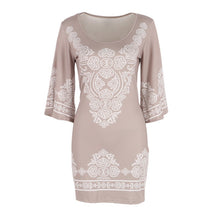 Retro Style Sexy Women Bodycon Dress Floral Printed 3/4 Sleeve Casual Mini Dresses Robe Femme