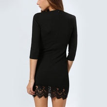 Sexy Deep-V Dress Women Black 3/4 Sleeve Party Cocktail Slim Lace Mini Dresses