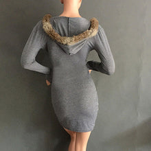 Sexy Deep V Neck Women Bodycon Dress Hoodied Long Sleeve Pleated Pencil Dresses