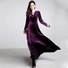 Sexy Elegant Velvet Warm Maxi Dress Women Long Sleeve Deep V Dresses 5 Colors