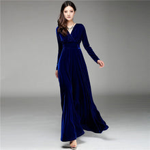 Sexy Elegant Velvet Warm Maxi Dress Women Long Sleeve Deep V Dresses 5 Colors