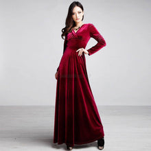 Sexy Elegant Velvet Warm Maxi Dress Women Long Sleeve Deep V Dresses 5 Colors