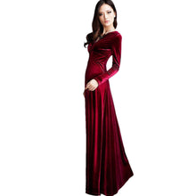 Sexy Elegant Velvet Warm Maxi Dress Women Long Sleeve Deep V Dresses 5 Colors
