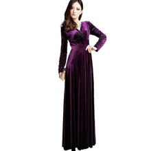 Sexy Elegant Velvet Warm Maxi Dress Women Long Sleeve Deep V Dresses 5 Colors
