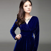 Sexy Elegant Velvet Warm Maxi Dress Women Long Sleeve Deep V Dresses 5 Colors