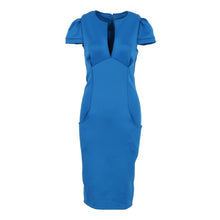 Sexy  Women Pencil Dress Sleeve Puff Plunge V-Neck Pocket Slim Bodycon Midi Office Dress OL Women Work Party Wear