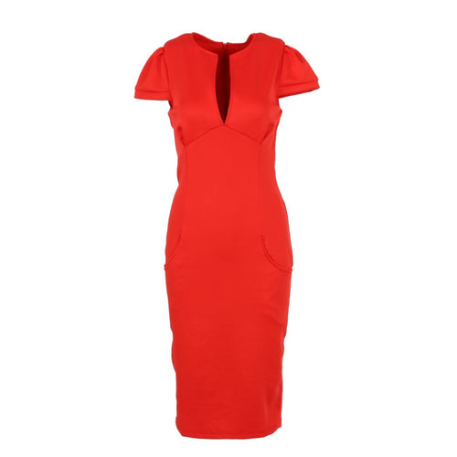 Sexy  Women Pencil Dress Sleeve Puff Plunge V-Neck Pocket Slim Bodycon Midi Office Dress OL Women Work Party Wear