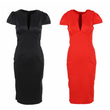 Sexy  Women Pencil Dress Sleeve Puff Plunge V-Neck Pocket Slim Bodycon Midi Office Dress OL Women Work Party Wear