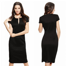 Sexy  Women Pencil Dress Sleeve Puff Plunge V-Neck Pocket Slim Bodycon Midi Office Dress OL Women Work Party Wear