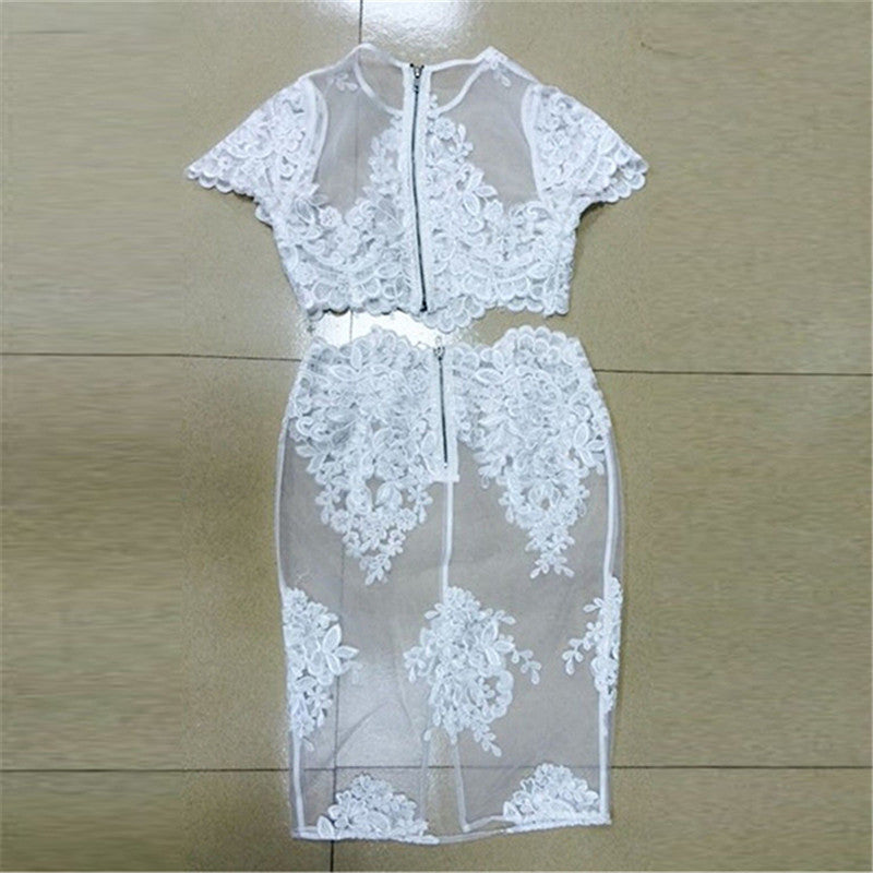 Sexy Women Bandage Bodycon Lace Sheer Party Midi Dress Clubwear Dresses
