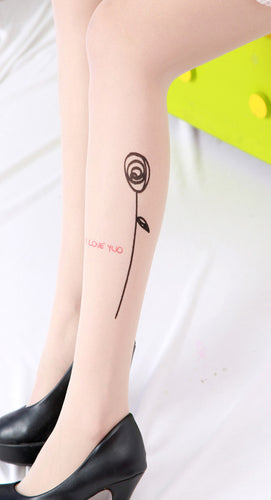 Sexy Women  Japan Angel Animal Mock Knee High Tattoo Tights Pantyhose Pattern Printed Stockings
