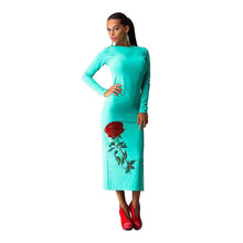 Sexy Women Flowers Elegant Print Long Sleeve Slim Bodycon Party Dresses Plus Big  Evening Clubwear 5 Color