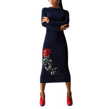 Sexy Women Flowers Elegant Print Long Sleeve Slim Bodycon Party Dresses Plus Big  Evening Clubwear 5 Color