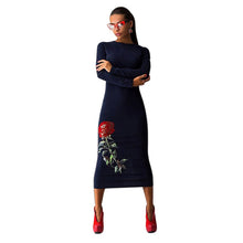 Sexy Women Flowers Elegant Print Long Sleeve Slim Bodycon Party Dresses Plus Big  Evening Clubwear 5 Color