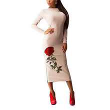 Sexy Women Flowers Elegant Print Long Sleeve Slim Bodycon Party Dresses Plus Big  Evening Clubwear 5 Color