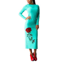 Sexy Women Flowers Elegant Print Long Sleeve Slim Bodycon Party Dresses Plus Big  Evening Clubwear 5 Color