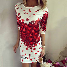 Sexy Women Half Sleeve Slim Heart Pattern Floral Print Bodycon Mini Party Dress