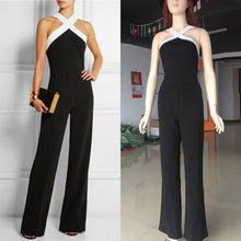 Sexy Women Halter Bodycon Elegant Playsuit Sleeveless Patchwork Black Jumpsuit Romper Trousers Clubwear