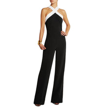 Sexy Women Halter Bodycon Elegant Playsuit Sleeveless Patchwork Black Jumpsuit Romper Trousers Clubwear