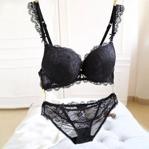 Sexy Women Lace Push Up Deep V Bra and Panty Set Underwire Bras Underwear Lingerie Outfits