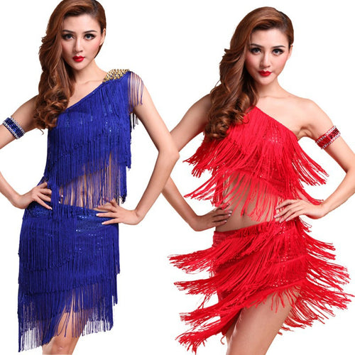Sexy Women Latin Dance Skirts & Rhythm Salsa Cha Cha Tassels Tango Dress Top Ballroom Y46