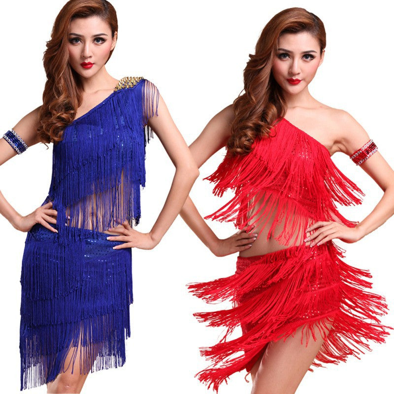 Sexy Women Latin Dance Skirts & Rhythm Salsa Cha Cha Tassels Tango Dress Top Ballroom Y46