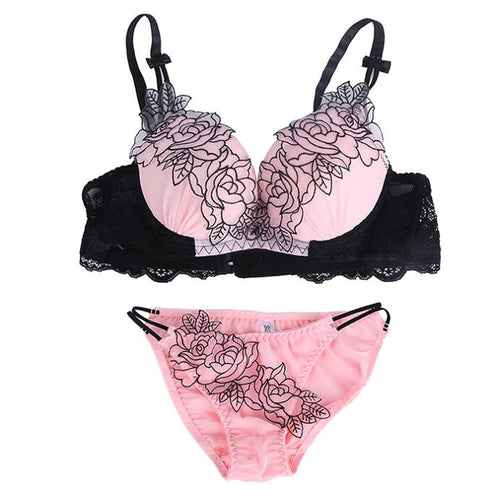 Sexy Women Push Up Bra and Panty Sets Underwear Embroidery Lace Underwire Lingerie 2 Colors