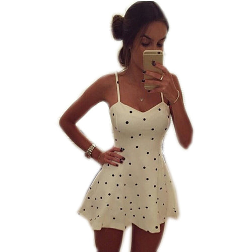 Sexy Women Sleeveless Bodycon Party Polka Dots Casual Cocktail Short Mini Dress  P16
