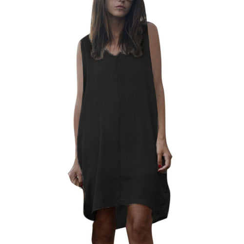 Sexy Women Boho Style Short Mini Evening Party Dress Beach Loose Dresses Chiffon Dress Black/White/Khaki