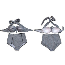 Sexy Women Tankinis Set Retro High Waist Push Up Padded Bandeau Swimsuit Swimwear LE4