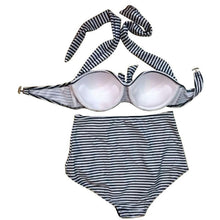Sexy Women Tankinis Set Retro High Waist Push Up Padded Bandeau Swimsuit Swimwear LE4