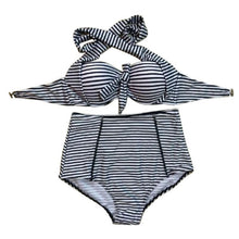 Sexy Women Tankinis Set Retro High Waist Push Up Padded Bandeau Swimsuit Swimwear LE4