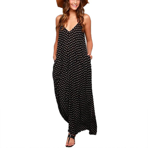 Sexy Women V Neck Polka Dot Beach Long Dress Loose Party Club Maxi Dresses Vestidos