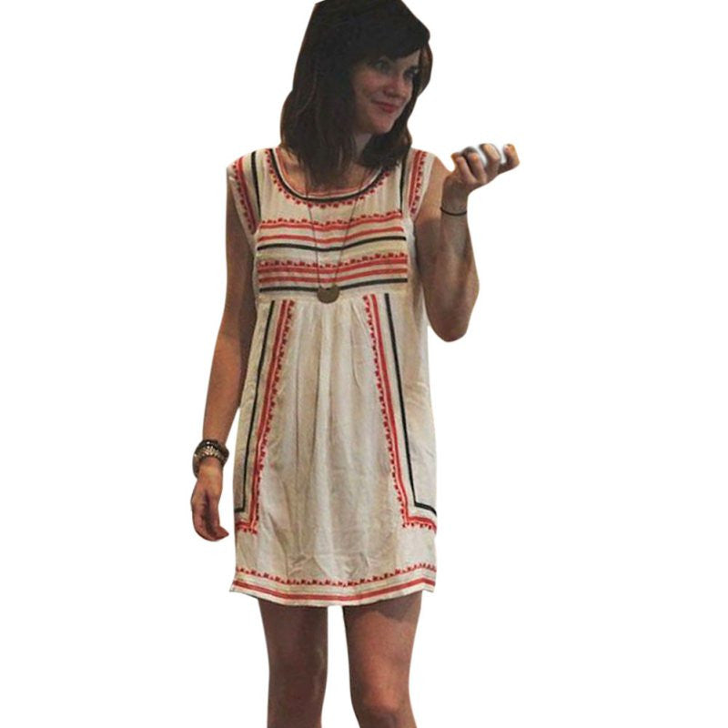 Sexy Women's Casual Striped Short Mini Chiffon Dress Sleeveless Loose Beach Dresses
