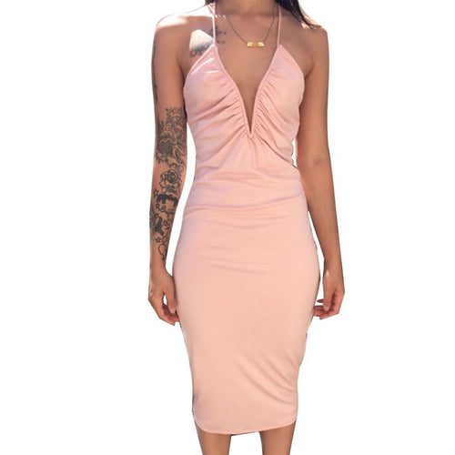 Sexy Women's Deep V-Neck Bodycon Dress Party Back Cross Bandage Dresses