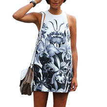 Sexy Women's Floral Print Mini Dress A-Line Crew Neck Casual Sleeveless Sundress