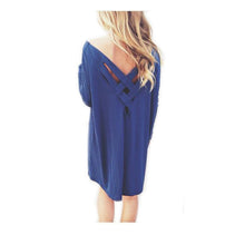 Solid Color Women Girl Casual Dress Cotton Blend Long Sleeve Loose Shirt Dress Blue