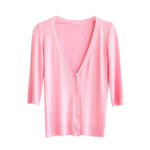 Solid Color Women's Knitwear Cardigan 3/4 Sleeve Casual Sweater Short Outerwear