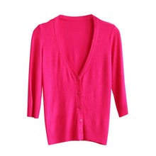 Solid Color Women's Knitwear Cardigan 3/4 Sleeve Casual Sweater Short Outerwear