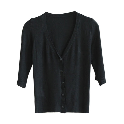 Solid Color Women's Knitwear Cardigan 3/4 Sleeve Casual Sweater Short Outerwear