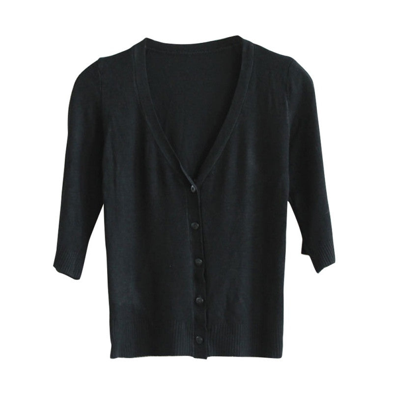 Solid Color Women's Knitwear Cardigan 3/4 Sleeve Casual Sweater Short Outerwear