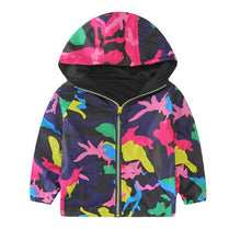 Kids Children Hooded Jackets Coats Boys Girls Outerwears Windbreaker Camo Clothes