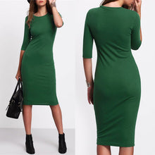 Style Women Bodycon Dresses Sexy  Casual Green Crew Neck Half Sleeve Dress
