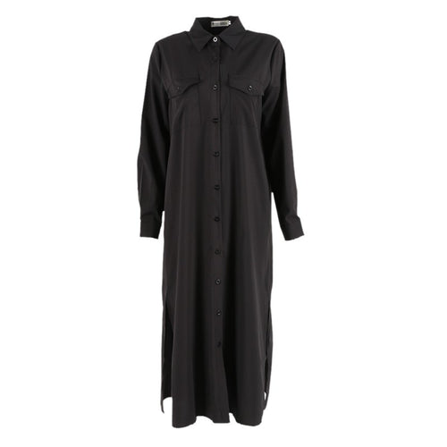 Women Chiffon Dress Single Breasted Lapel Tops Casual Loose Long Sleeve Dresses Robe Femme